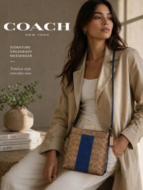 NWT Coach Signature Kitt Messenger Crossbody Bag-Dark Denim